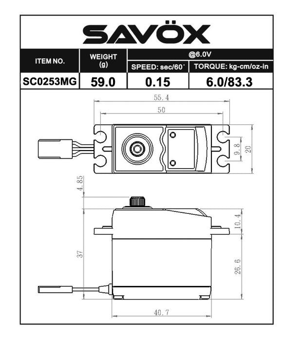SC-0253MG Savox Standard Digital Servo 0.15/83.3 @ 6V