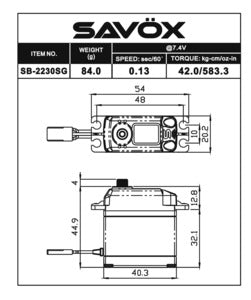 SB-2230SG Savox High Voltage Brushless Digital Servo (Tall) .13/583.3 @ 7.4V 	SAVSB2230SG