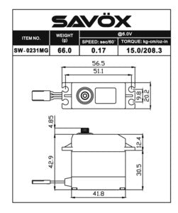SW-0231MG Savox Waterproof Standard Digital Servo .15/208 @ 6.0V