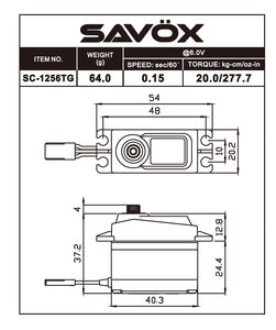SB-1256TG-BE Savox Standard Size Cordless Digital Servo .15sec/277oz @ 6V