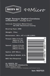 REEFS25 - REEFS 99 Micro High Torque High Speed Micro Servo 0.08/115 @ 8.4V