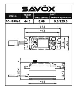 SC-1251MG-BE (Black) Savox Black Edition Low Profile Digital Servo 0.09sec / 125oz @ 6V
