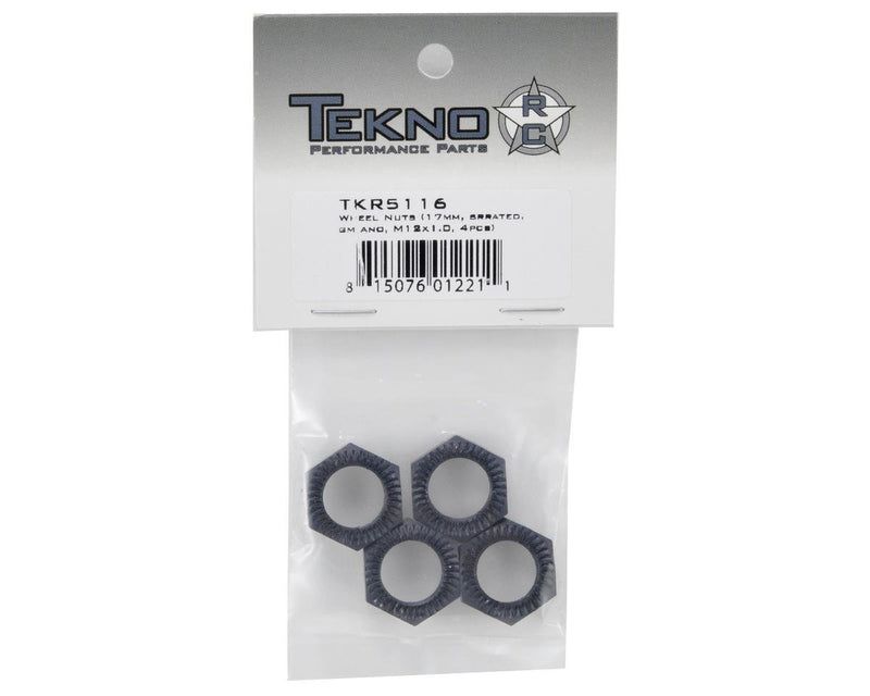 TKR5116 Tekno Wheel Nuts (17mm Serrated Gun Metal And M12x1.0, 4pcs)