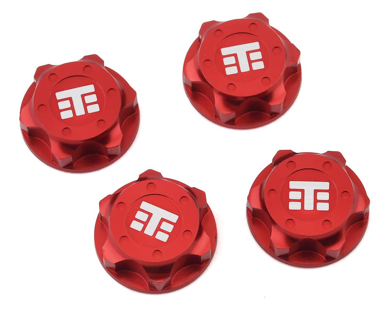 TKR5116BR - Tekno RC 17mm Aluminum "T Logo" Covered Serrated Wheel Nut (Red) (4)