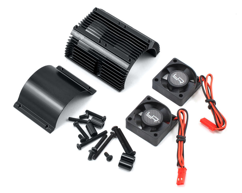 YA-0261BK Yeah Racing 1/8 Twin Fan Aluminum Heat Sink w/2 Fans (Black) (40.8mm diameter)