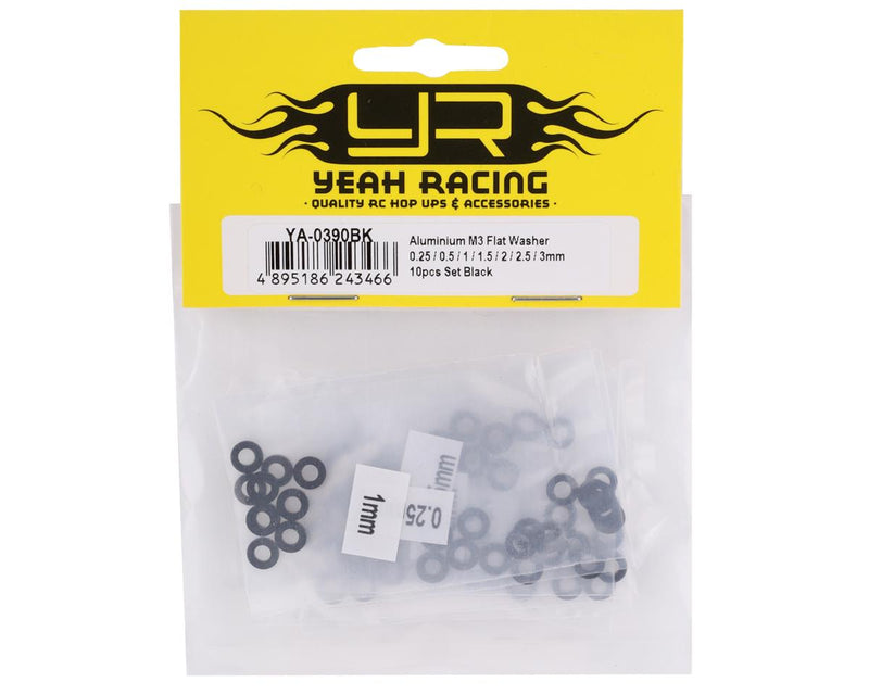 YA-0390BK Yeah Racing 3x0.25/0.5/1.5/2/2.5/3mm Flat Washer Set (Black) (70)