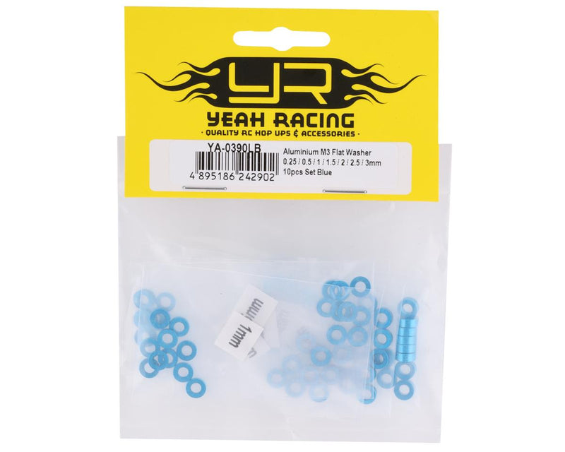 YA-0390LB Yeah Racing 3x0.25/0.5/1.5/2/2.5/3mm Flat Washer Set (Blue) (70)